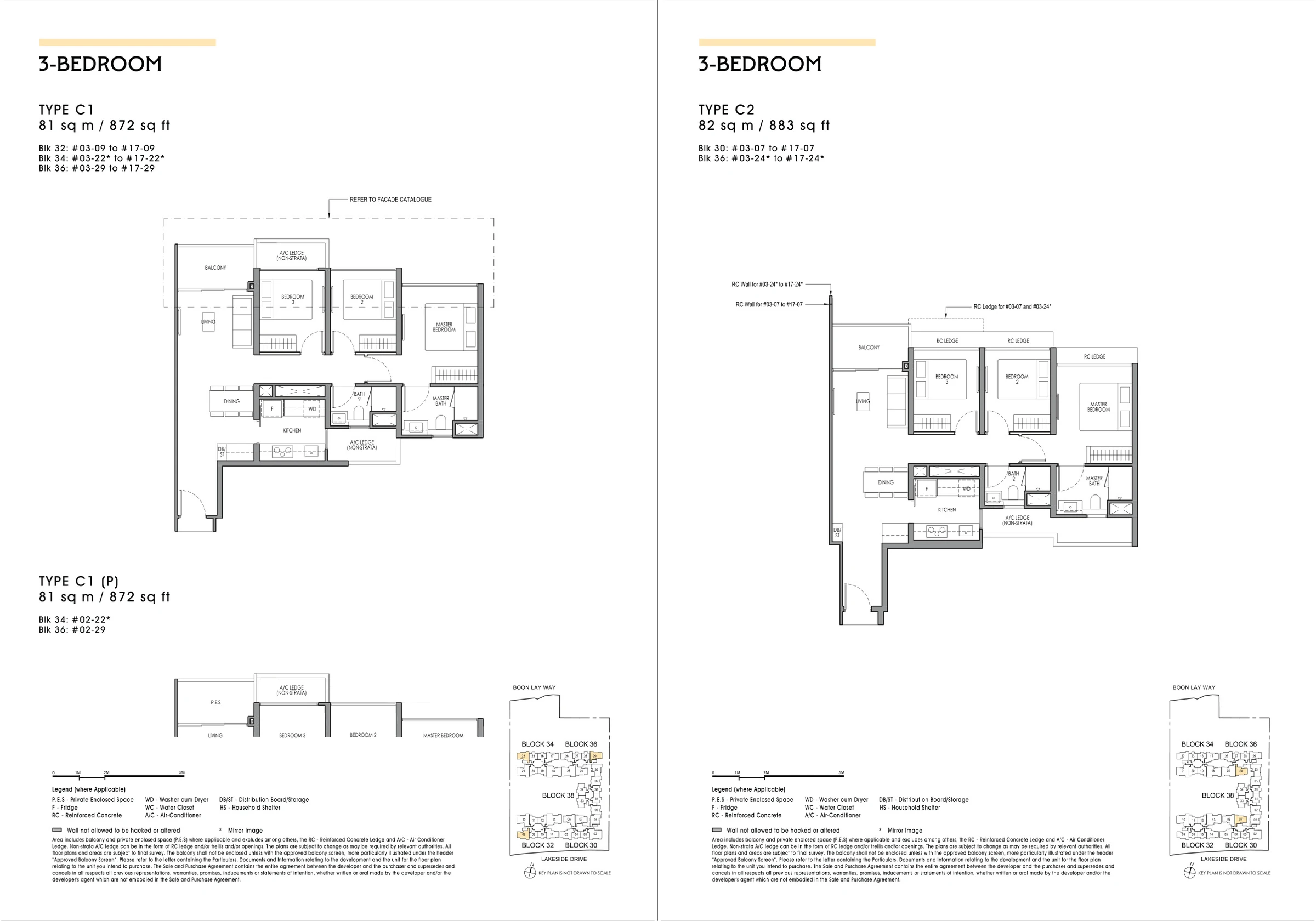 Lucerne Grand floor plans for C1, C2, with original legends and plan notes