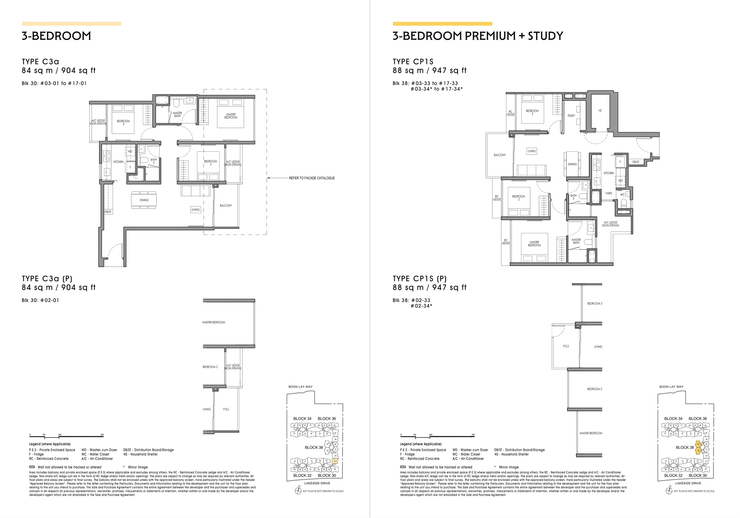 Lucerne Grand floor plans for C3a, CP1S, with original legends and plan notes