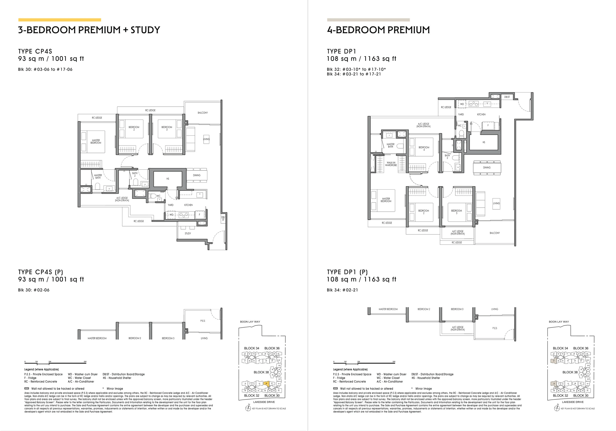 Lucerne Grand floor plans for CP4S, DP1, with original legends and plan notes