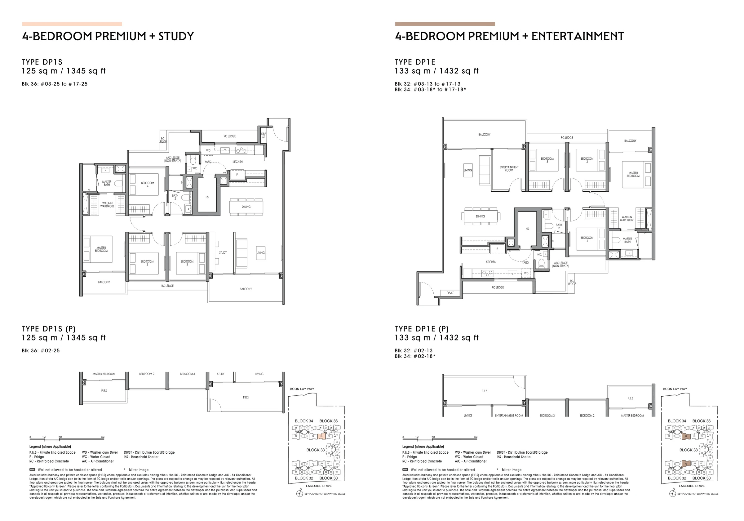 Lucerne Grand floor plans for DP1S, DP1E, with original legends and plan notes